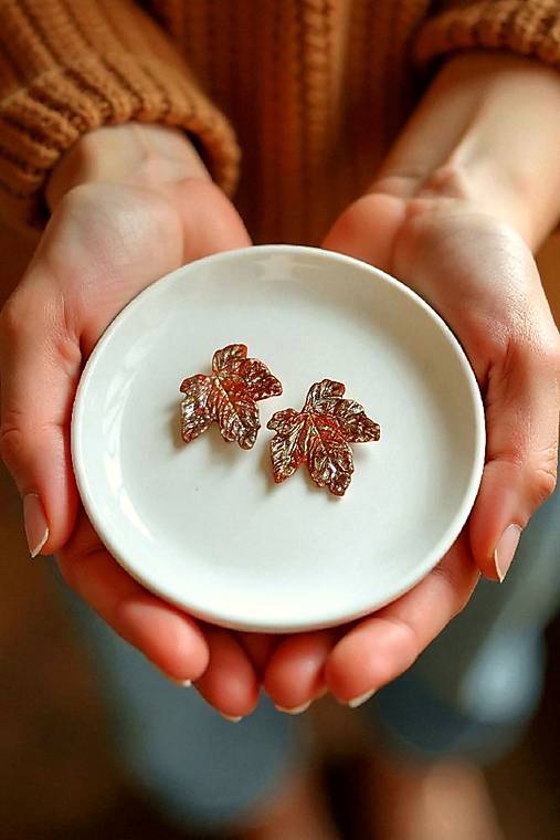 Náušnice - Napichovacie náušnice javorové listy, chirurgická oceľ - 17891885_