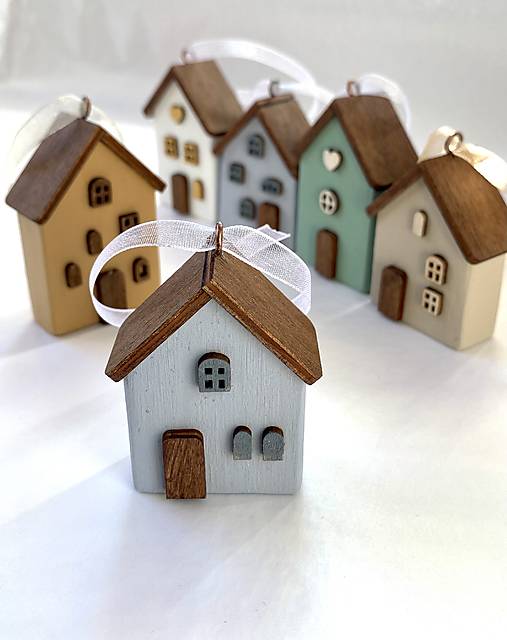 Dekorácie - Sada vianočných ozdôb domčeky - farebná - 17893796_