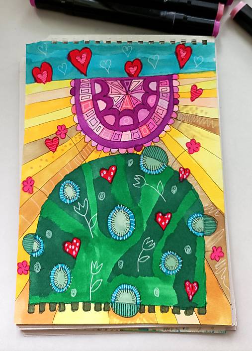 Kresby - Fixková maľba zelený kopček - 17894525_