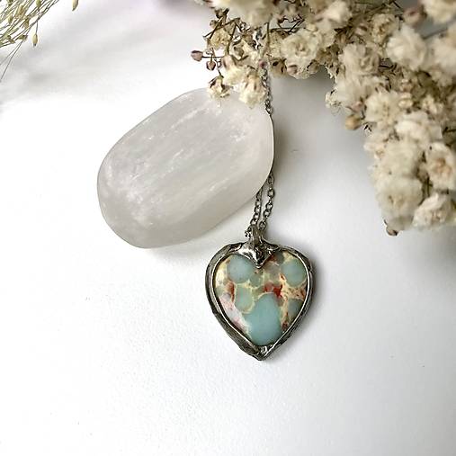 Náhrdelníky - Srdce- aqua jaspis - 17893856_