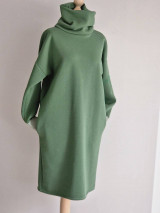 Šaty - MIHAELA Green oversize mikinošaty s rolákom - 17895053_