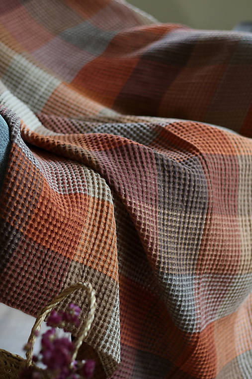 Ľanová veľká vafľová deka – hrejivý prírodný prehoz, ideálny darček na Vianoce