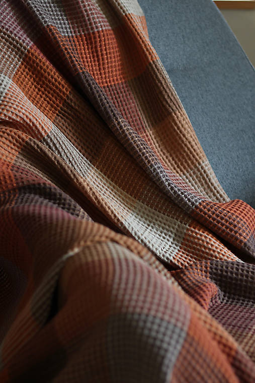 Ľanová veľká vafľová deka – hrejivý prírodný prehoz, ideálny darček na Vianoce