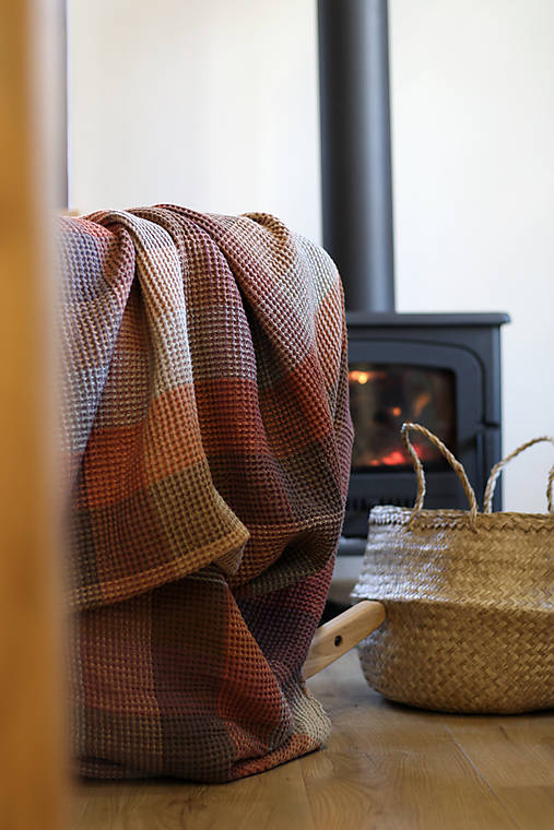 Ľanová veľká vafľová deka – hrejivý prírodný prehoz, ideálny darček na Vianoce