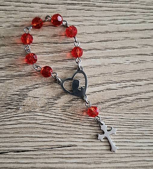 Náhrdelníky - Ruženec do ruky/oceľ sedembolestný (červená) - 17895534_