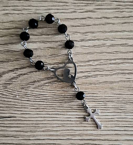 Náhrdelníky - Ruženec do ruky/oceľ sedembolestný (čierna) - 17895560_