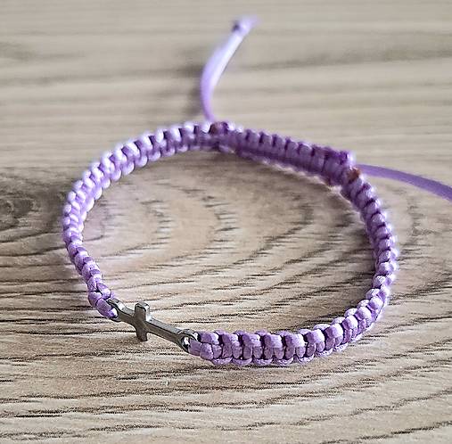 Náramky - Náramok krížik s oceľou (fialová svetlá) - 17895824_