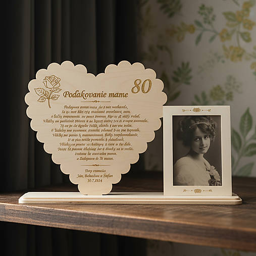 Stojan srdiečko s foto ako poďakovanie mame 33cm