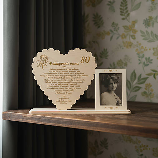 Stojan srdiečko s foto ako poďakovanie mame 33cm