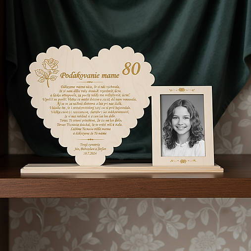 Stojan srdiečko s foto ako poďakovanie mame 33cm