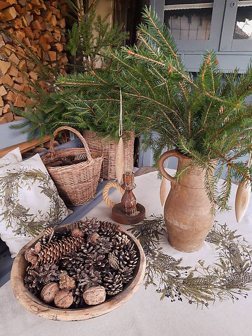 Úžitkový textil - Obrus veniec ihličňany - režná látka - 17895447_