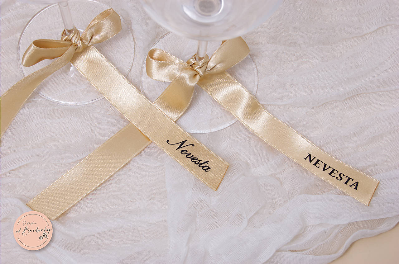 Menovka - saténová stuha (farba Gold, čierne písmo)