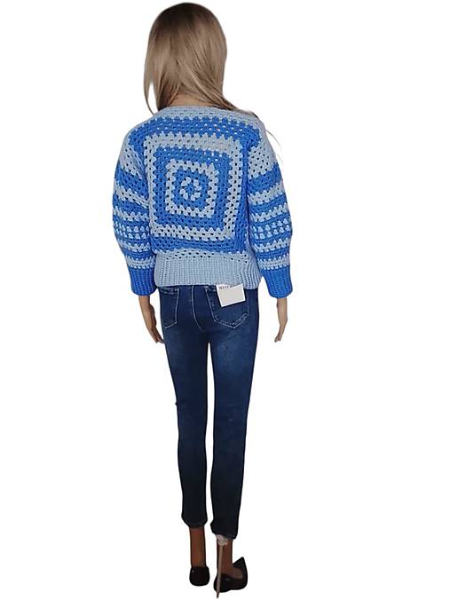 🧶 Ručne háčkovaný pulóver v odtieňoch modrej 💙