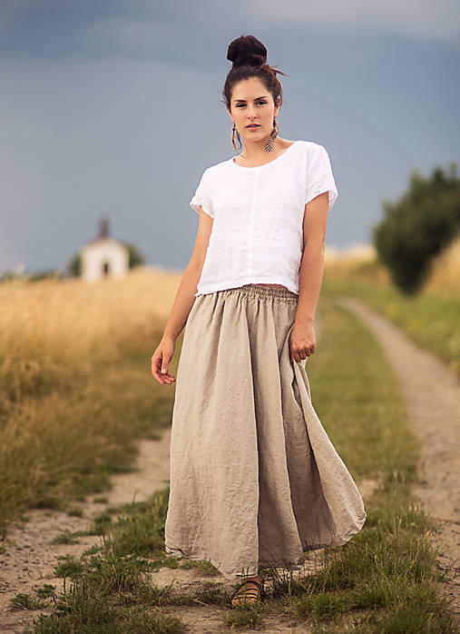 Sukne - Sukně lněná Režná - 17895959_