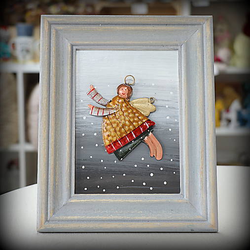 Drevený obrázok s anjelikom