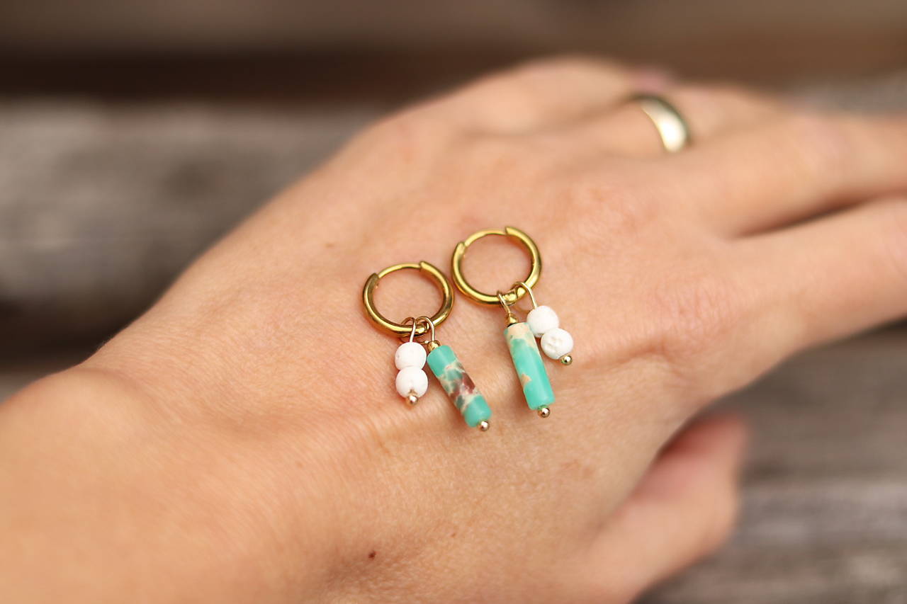 Náušnice kruhy jaspis regalit, láva