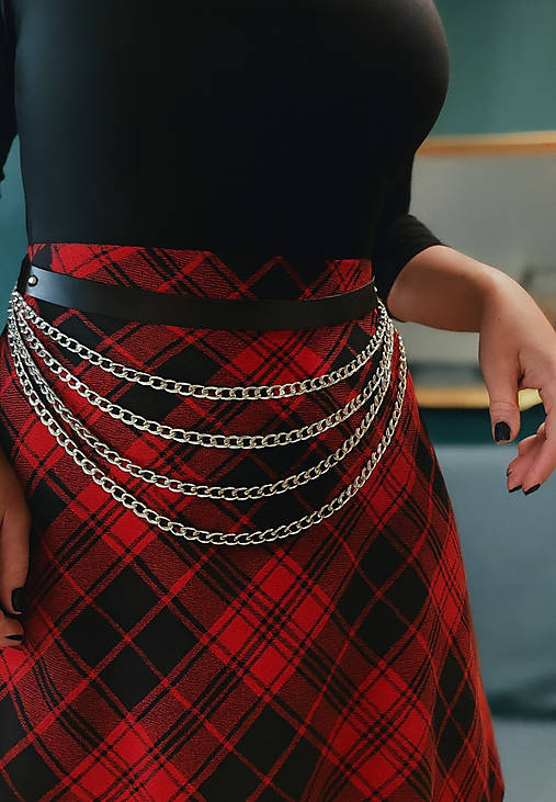 Opasky - Opasek Noir-Kožený opasek s řetízky - 17894237_