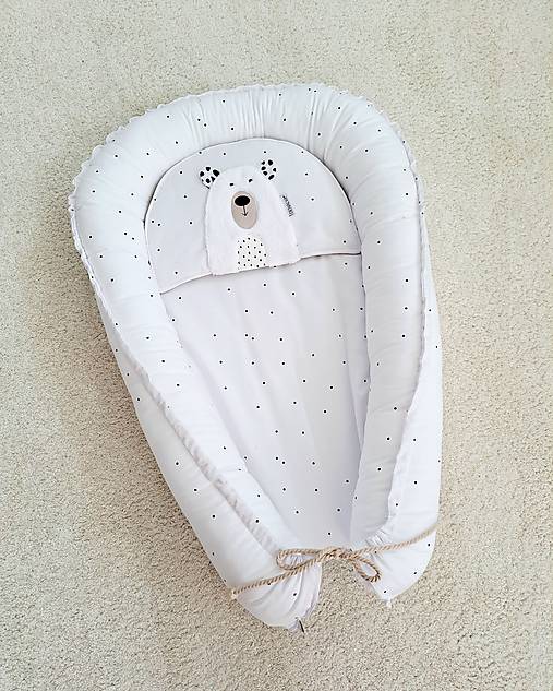 Detský textil - Hniezdo pre bábätko s vankúšom – biely macko - 17895331_