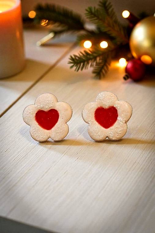 Náušnice - Vianočné náušnice linecké koláčiky, kvietky, chirurgická oceľ - 17894977_