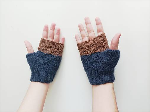 Rukavice - Rukavice modrohnedé s plastickým vzorom - 17898779_