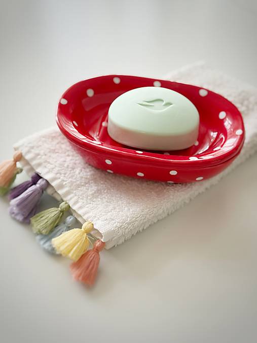 Nádoby - Mydelnička (červená s bodkami) - 17898225_