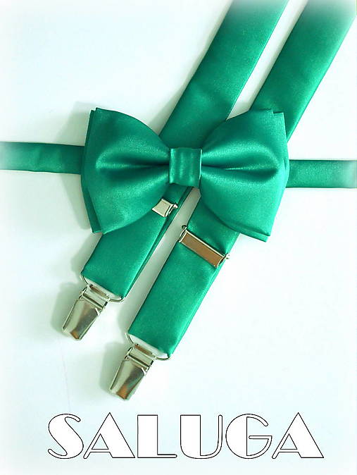 Pánske doplnky - Tmavo zelený pánsky motýlik a traky - smaragdový - 17899684_