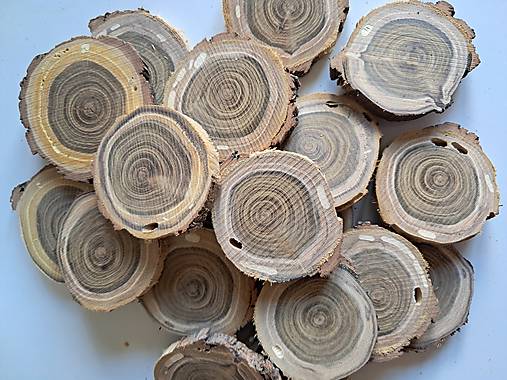 Dekorácie - Drevené plátky agátové - priemer 5,5 - 6,5, balenie 15+4 ks - 17897515_