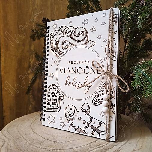 Papiernictvo - Vianočný drevený receptár (formát A5 na výšku) - 17899855_