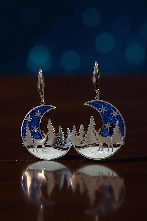 Náušnice - Vianočné náušnice nočný les, nerezová oceľ - 17899631_