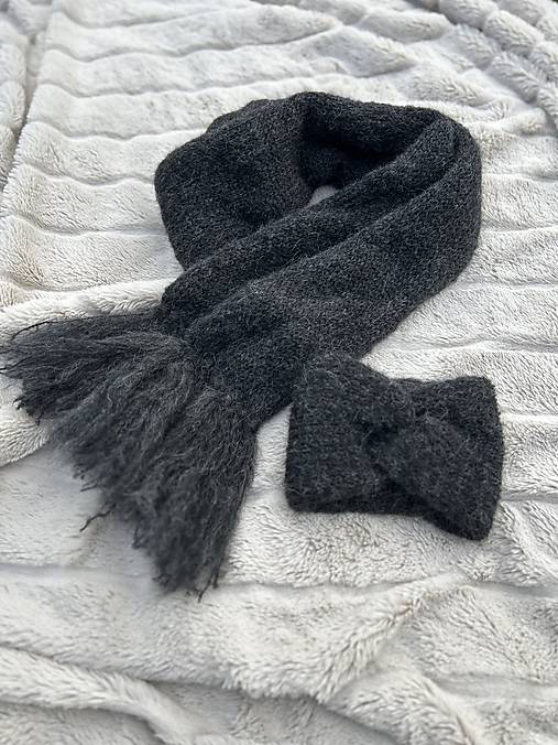 Šály a nákrčníky - Set dlhý šál a čelenka (Čierna) - 17901552_