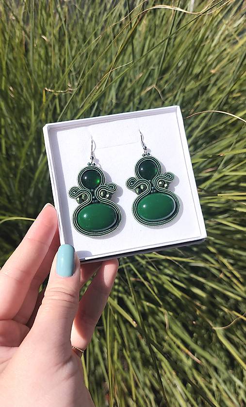 Náušnice - Old green - Ručne šité šujtášové náušnice - Soutache earrings - 17900607_