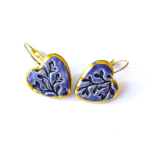 Náušnice - Keramické náušnice Modré srdiečka - 17902449_