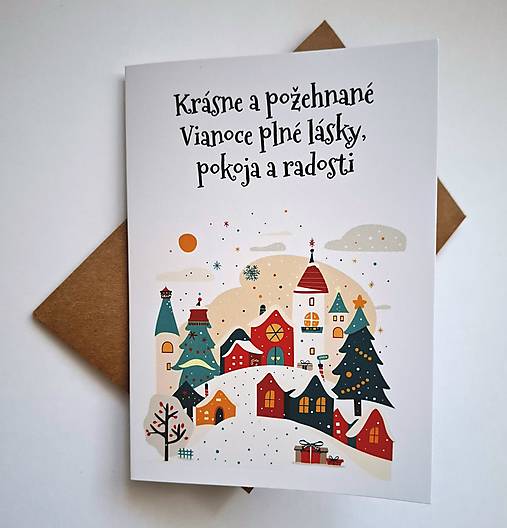 Papiernictvo - Pohľadnica s vianočnou dedinkou - 17903030_