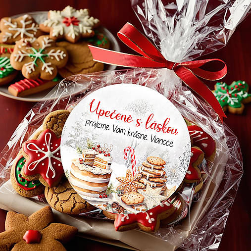 Vianočná okrúhla nálepka na koláče, Vianoce  (lievance)