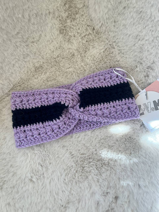 Ručne háčkovaná čelenka (Čelenka modro-fialová - 60CecM)