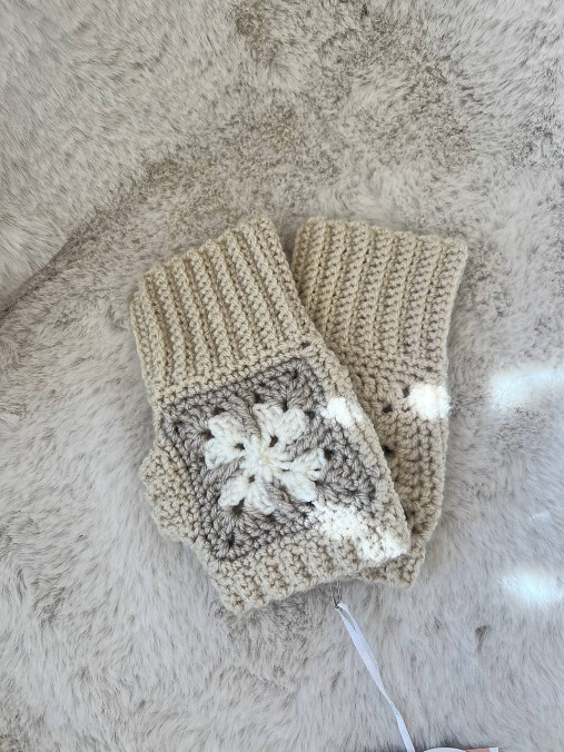 Dámske bezprstové rukavice  (Kremovo-hneda - 61RBbM)