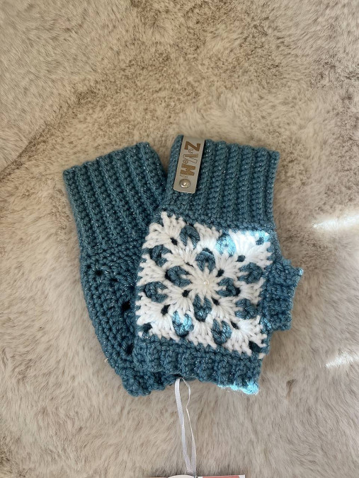 Dámske bezprstové rukavice  (Bielo-modra - 61RBaM)