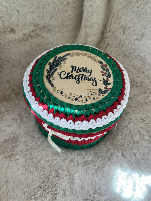 Háčkovaný vianočný košík  (Okrúhly - 52KPZ)