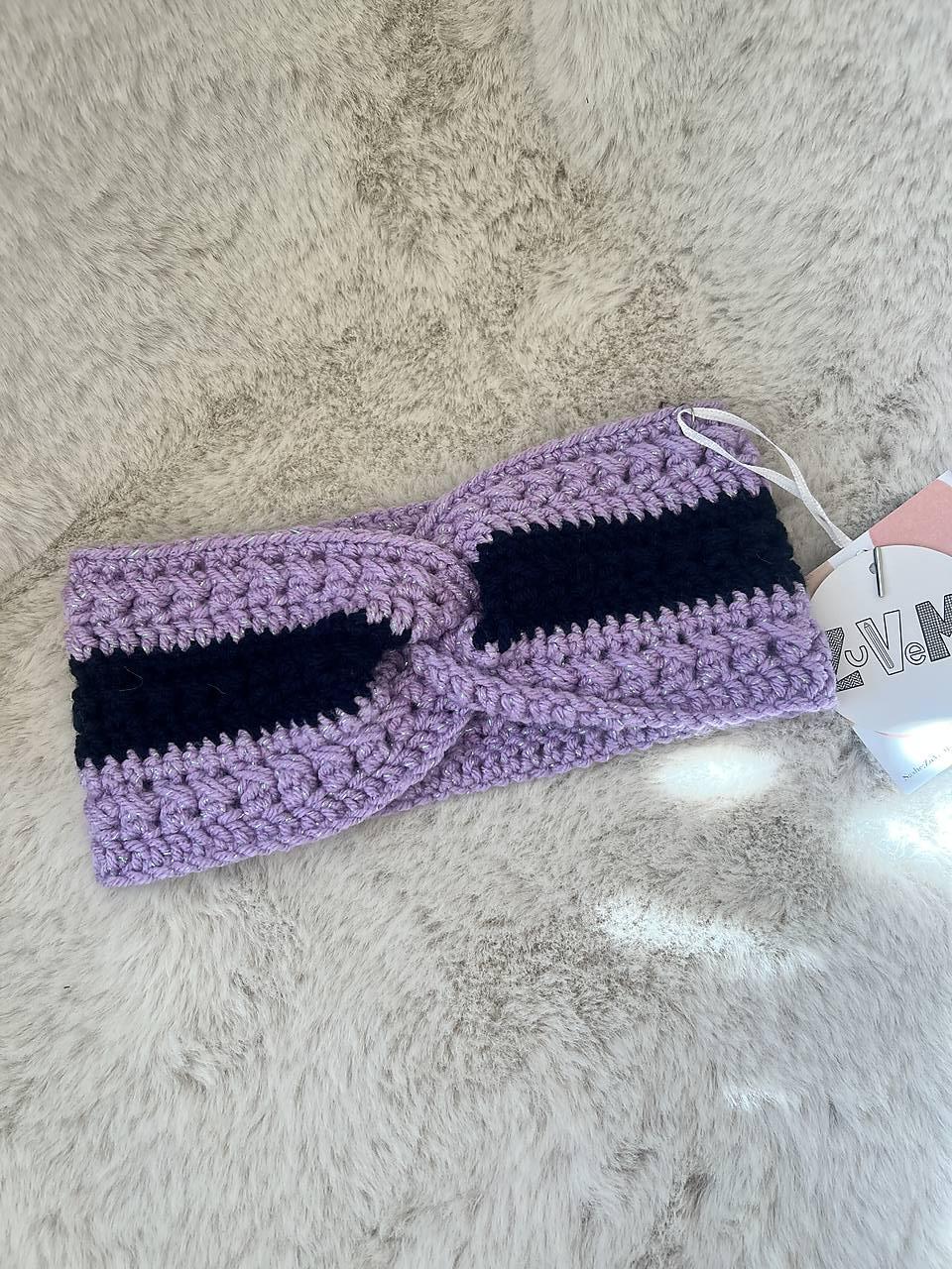 Ručne háčkovaná čelenka (Čelenka modro-fialová - 60CecM)