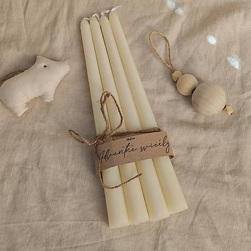 Sviečky - Dlhé adventné sviečky - Zúžené (Krémové) - 17903938_