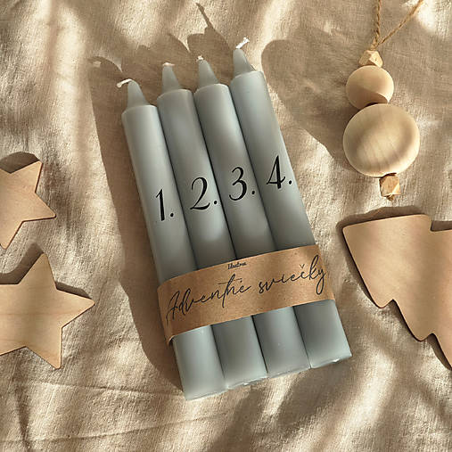 Sviečky - Adventné sviečky - Sivomodré s potlačou - 17904734_