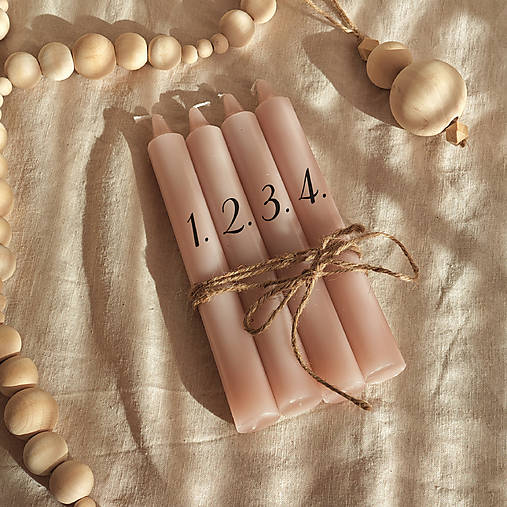 Sviečky - Adventné sviečky - Staroružové s potlačou - 17904796_