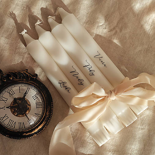 Sviečky - Dlhé adventné sviečky - Biele s potlačou 1 - 17905014_