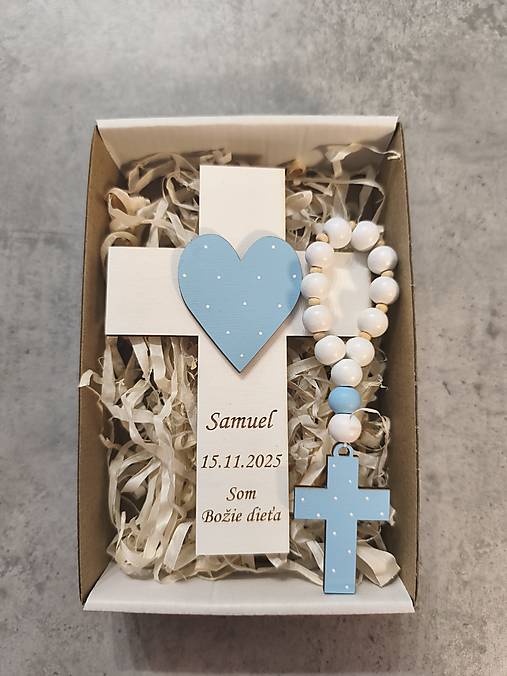 Dekorácie - Darček ku krstu Set krížik a ruženec - 17905743_