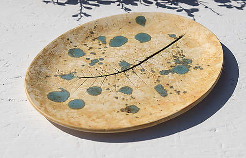 Nádoby - Keramická oválna tácka s papraďou - 17907137_