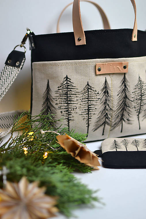 Kabelka malá (bavlna, ľan, koža) STROMY