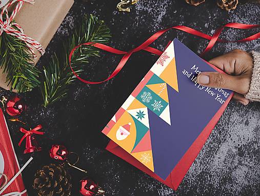 Papiernictvo - Moderná vianočná pohľadnica zo stromčekom - 17908572_