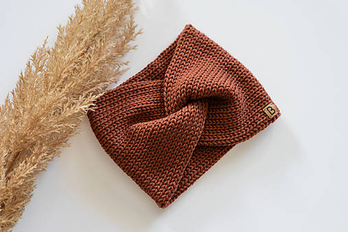 Čiapky, čelenky, klobúky - Čelenka zo 100% merino vlny - oriešková - 17906322_