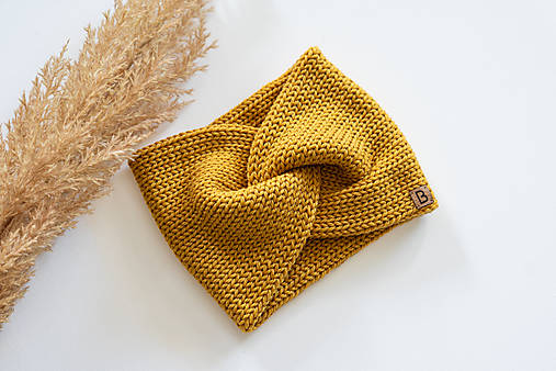 Čiapky, čelenky, klobúky - Čelenka zo 100% merino vlny - horčicová - 17906330_