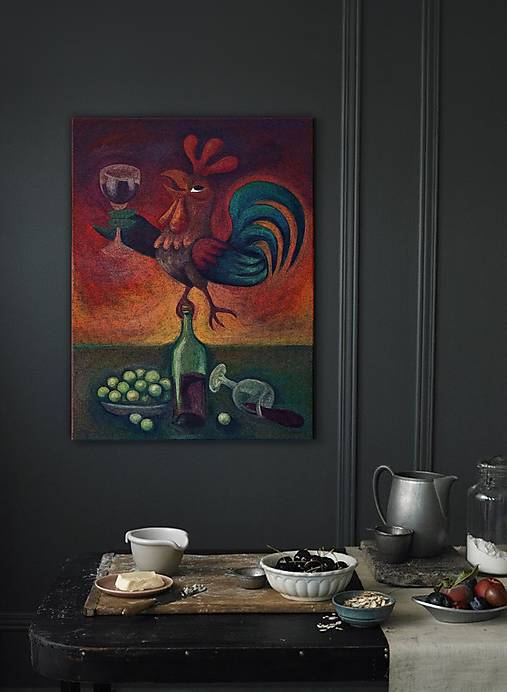 Obrazy - Fotoplátno "Kohút na víne" 60/80 cm - 17908624_